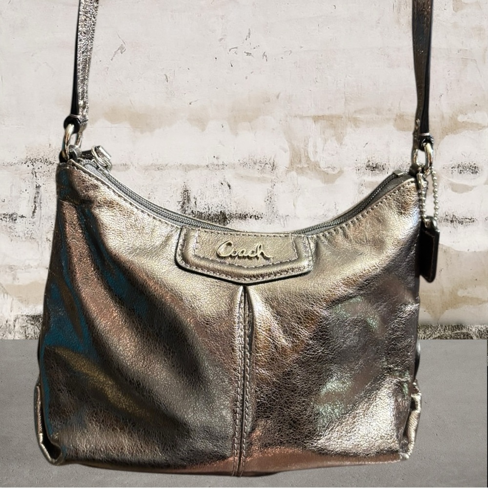 Coach Ashley Silver Metallic Leather Crossbody